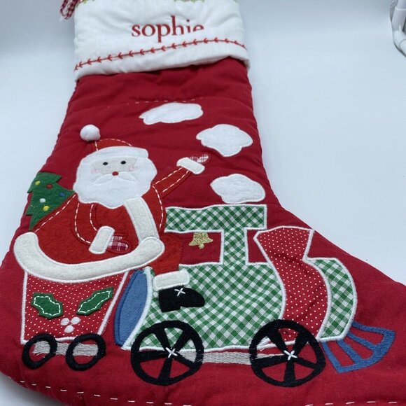 Pottery Barn Kids sophie Stocking Santa Train Christmas Holiday Xmas Quilted - Picture 4 of 12